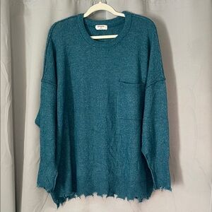 Zara Turquoise Oversized Distressed Knit Sweater